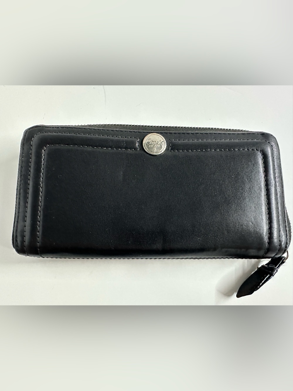 Coach Black Leather Zippered Wrap Around Wallet